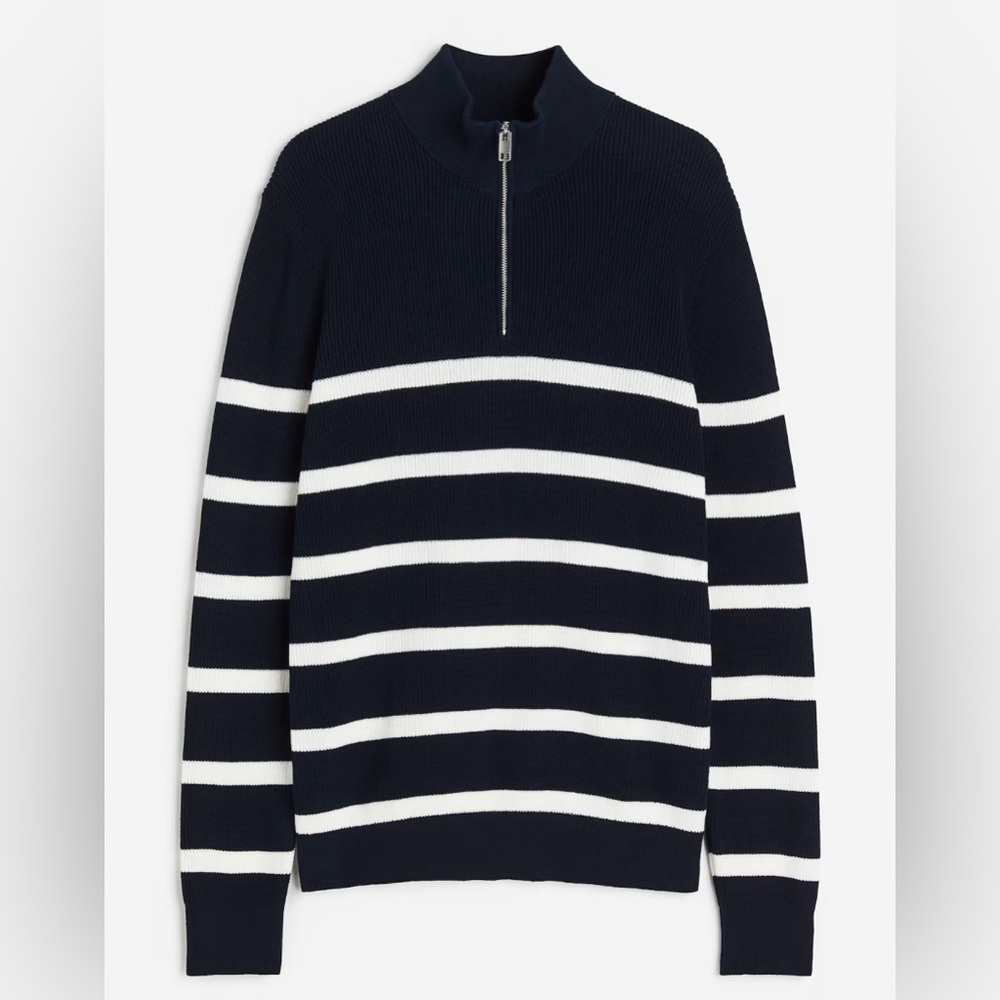 H&M Men's Striped Half Zip Slim Fit Sweater Size Medium